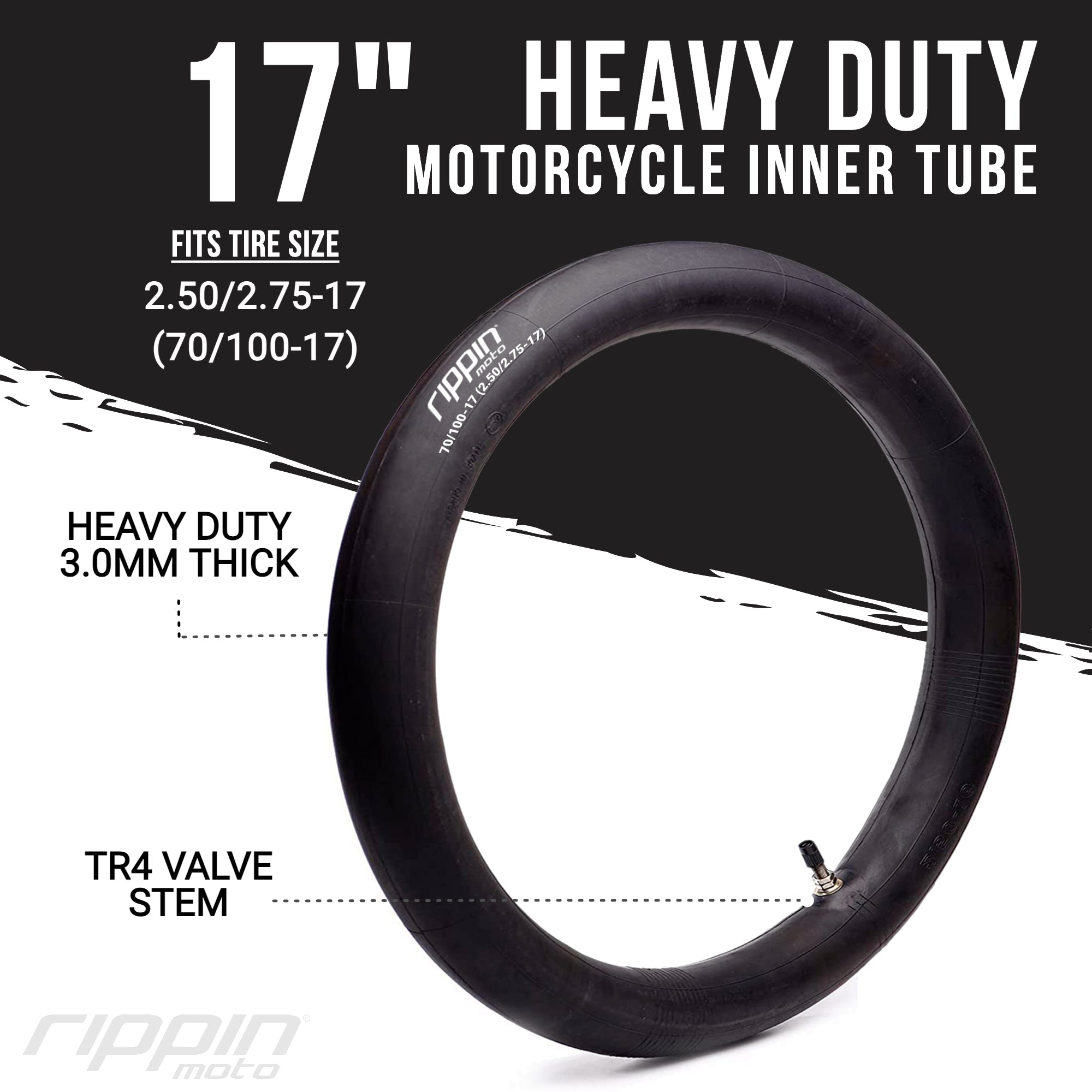 70/100-17 (2.50/2.75-17) Heavy Duty 17" Motorcycle Inner Tube - 3mm Thick